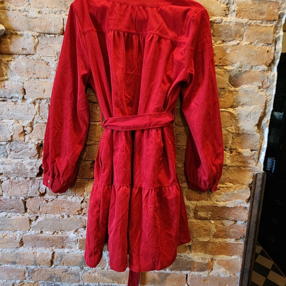 NWT, Simply Southern Red Corduroy Dress with Belt - Picture 6 of 6